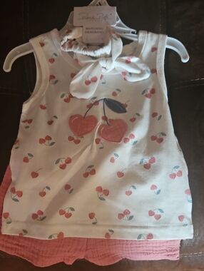 Rene Rofe White Cherry Print Tank & Pink Shorts Matching Set